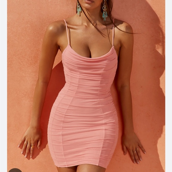 Oh Polly Dresses & Skirts - Oh Polly Next Up Ruched Mesh Peach Mini Dress Size 4